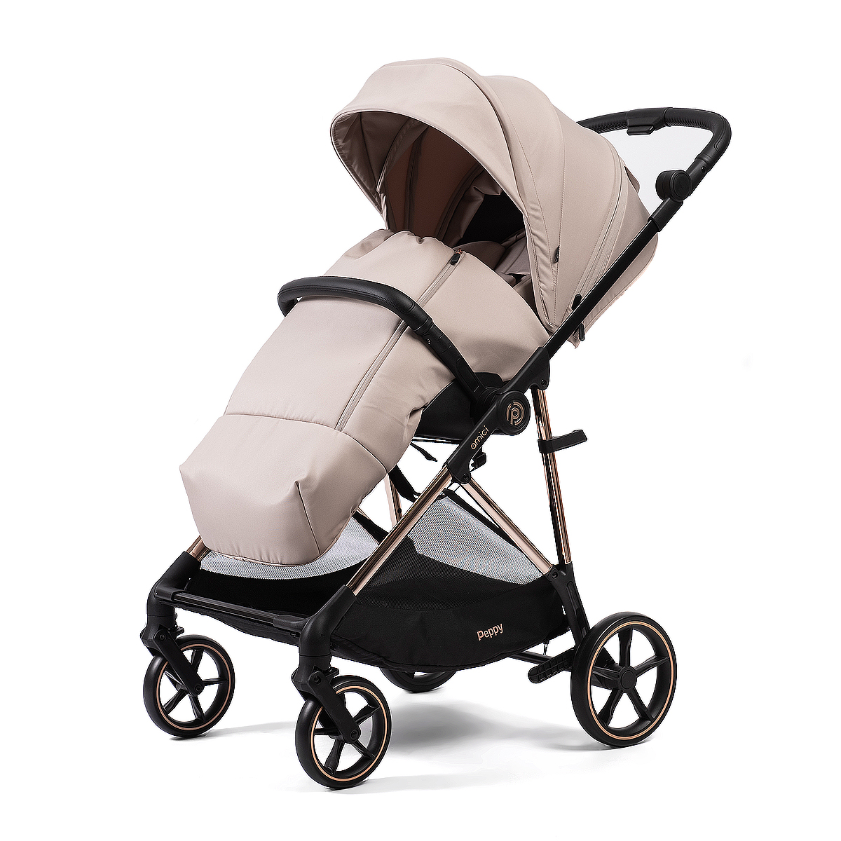 Прогулочная коляска Peppy Amici Beige бежевый, рама золото (LX) — изображение 14
