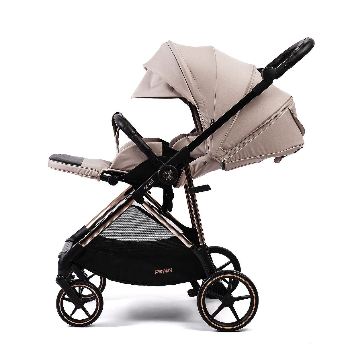 Прогулочная коляска Peppy Amici Beige бежевый, рама золото (LX) — изображение 11